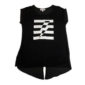 Jaye.e. Crewneck Lightning Bolt Mixed Media T-Shirt w/ Back Tie Size Small